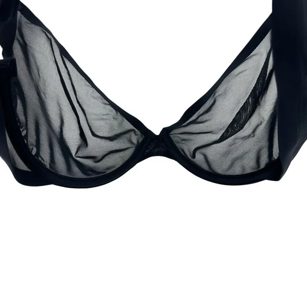 Cuup the plunge bra 36c ink black blue sheer mesh underwire unlined bralette - Picture 3 of 8